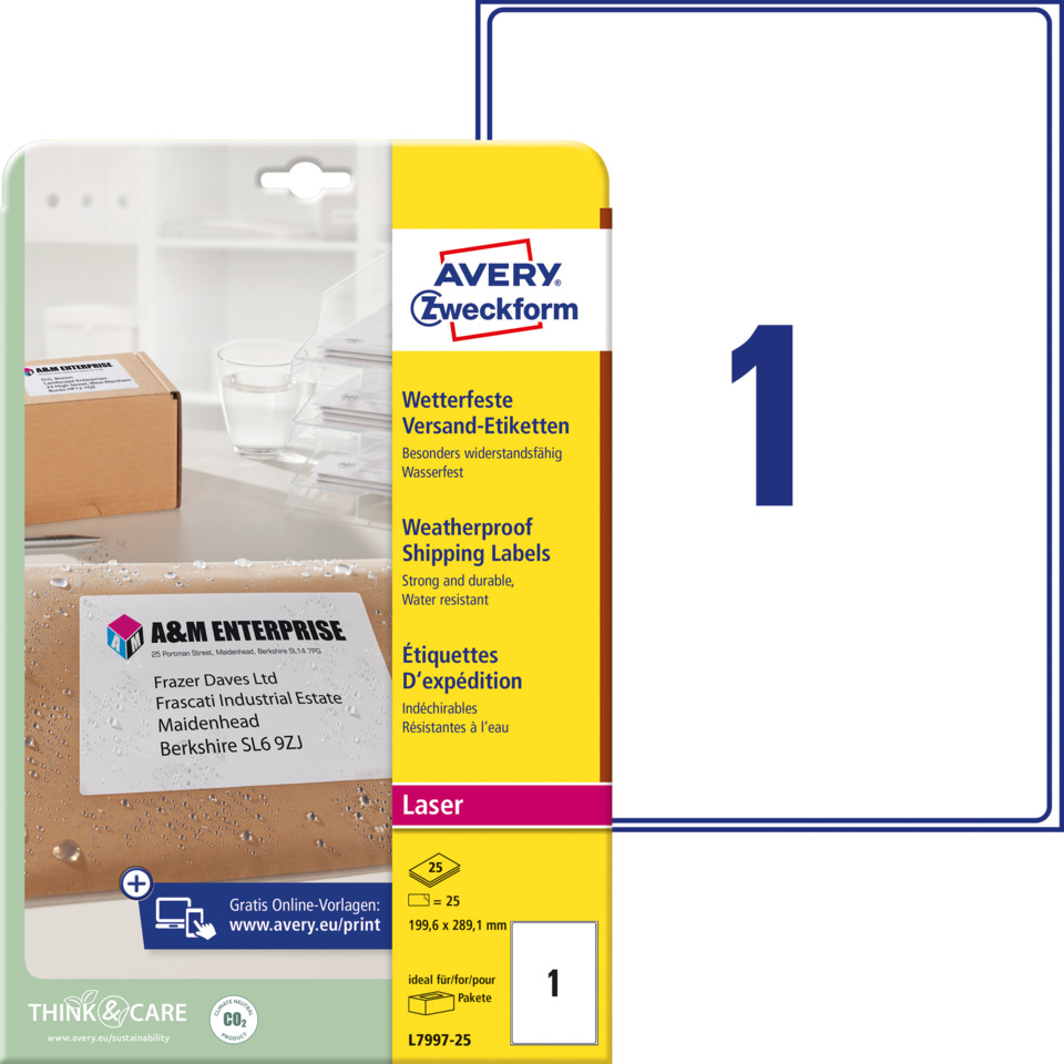  Versandetiketten,  Weatherproof,  Laser,  Labels,  Paketetikett, Versandetiketten, Wetterfest, Kartonbox, Lasertag, Avery
