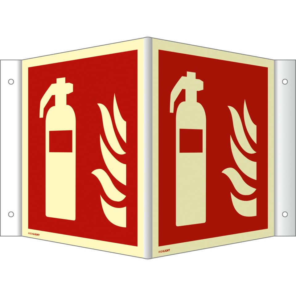 Winkelschild Feuerlöscher, 148x148mm, nachleuchtend, ISO 7010 MOEDEL 76837