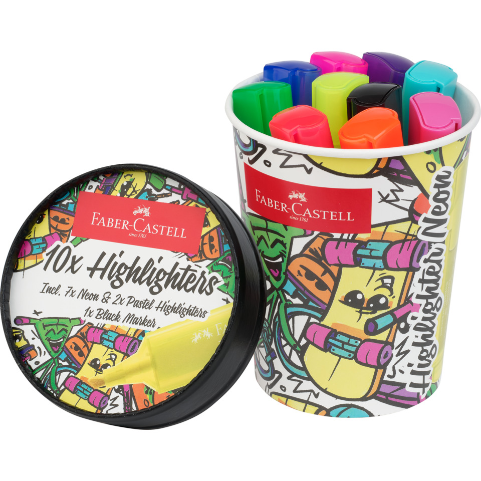 Highlighter-Set, Neonfarben, Marker-Becher, Faber-Castell, Pastell-Neon