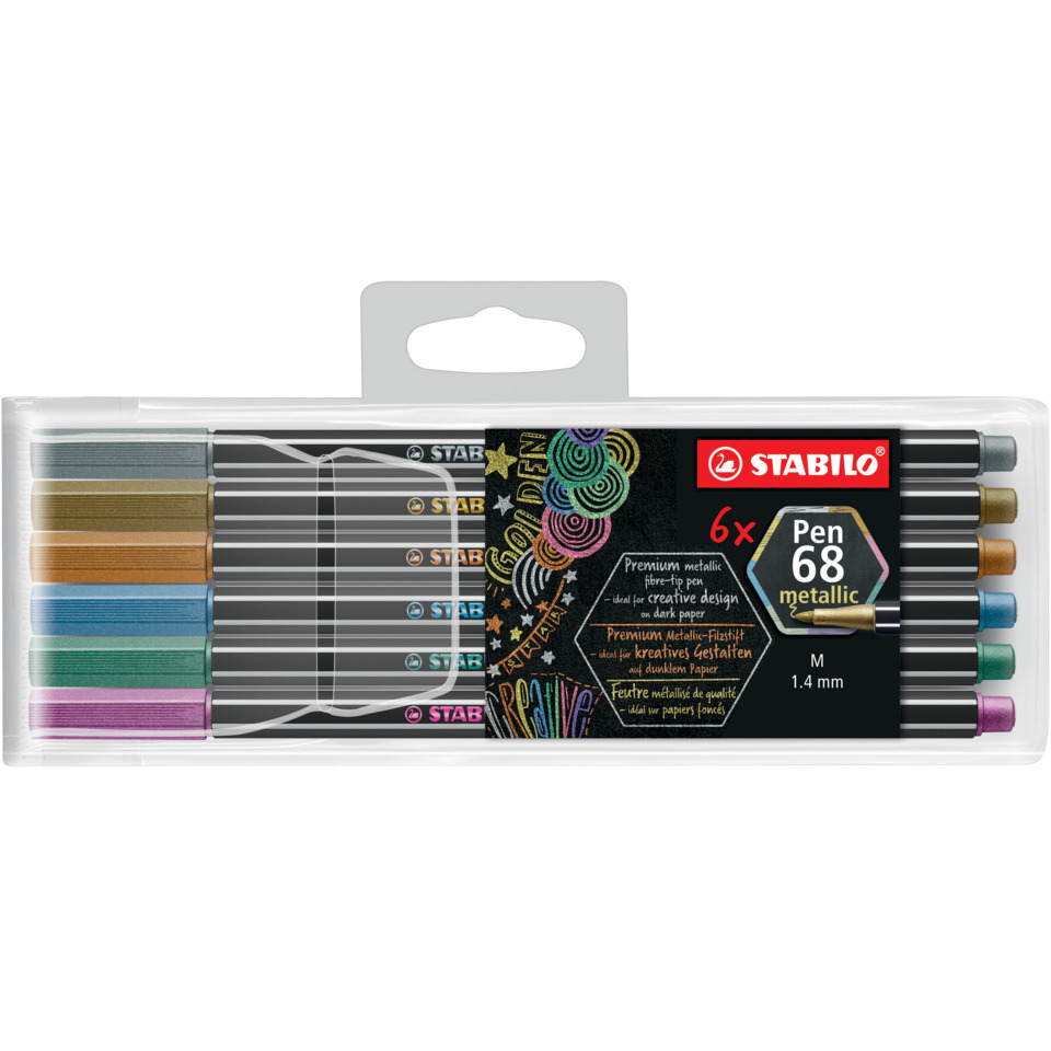 Stabilo Fineliner, Buntstifte, Sechs Farben, Metallspitze, Kunstset, Stabilo Stift, Metallischer Stift, 6x, 1,4 mm, Faser-Spitze