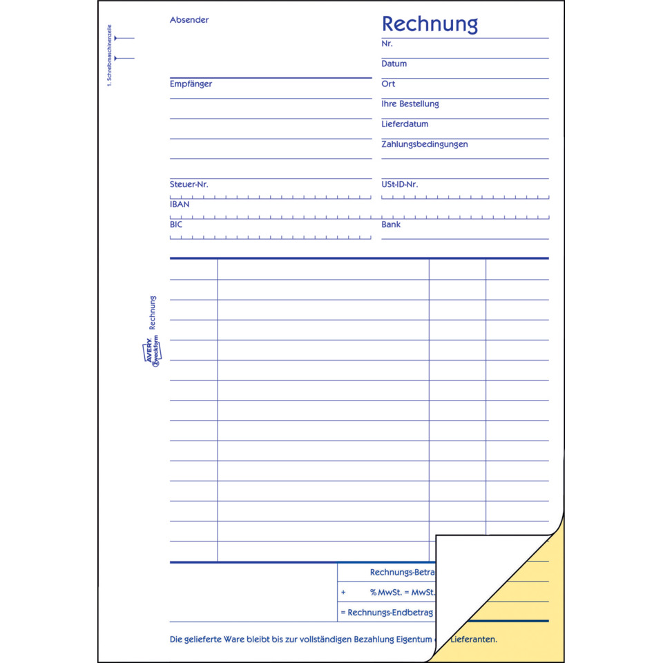rechnungsformular, papier, blaulinien, druckvorlage, geschäftsdokument