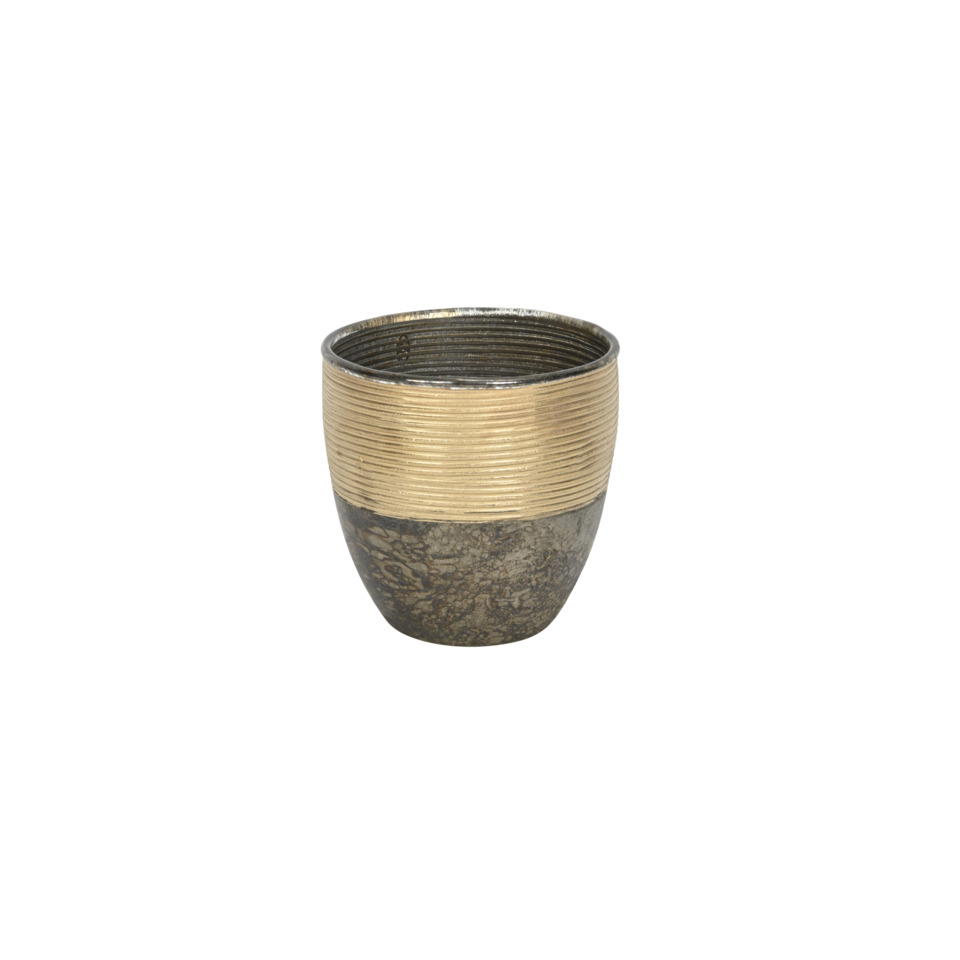 Tasse, Becher, Keramik, goldene Streifen, rötliche Grundfarbe