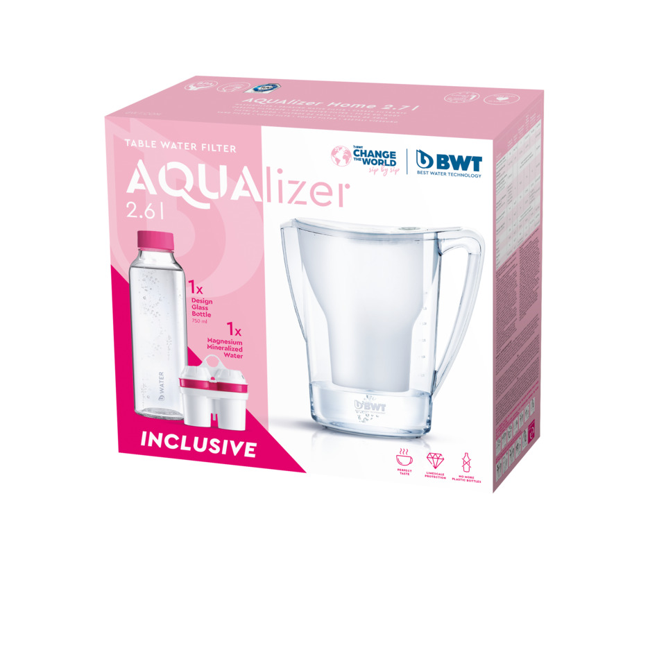 Wasserkaraffe, Filter, Glasbehälter, Kartonverpackung, AQUAlerizer