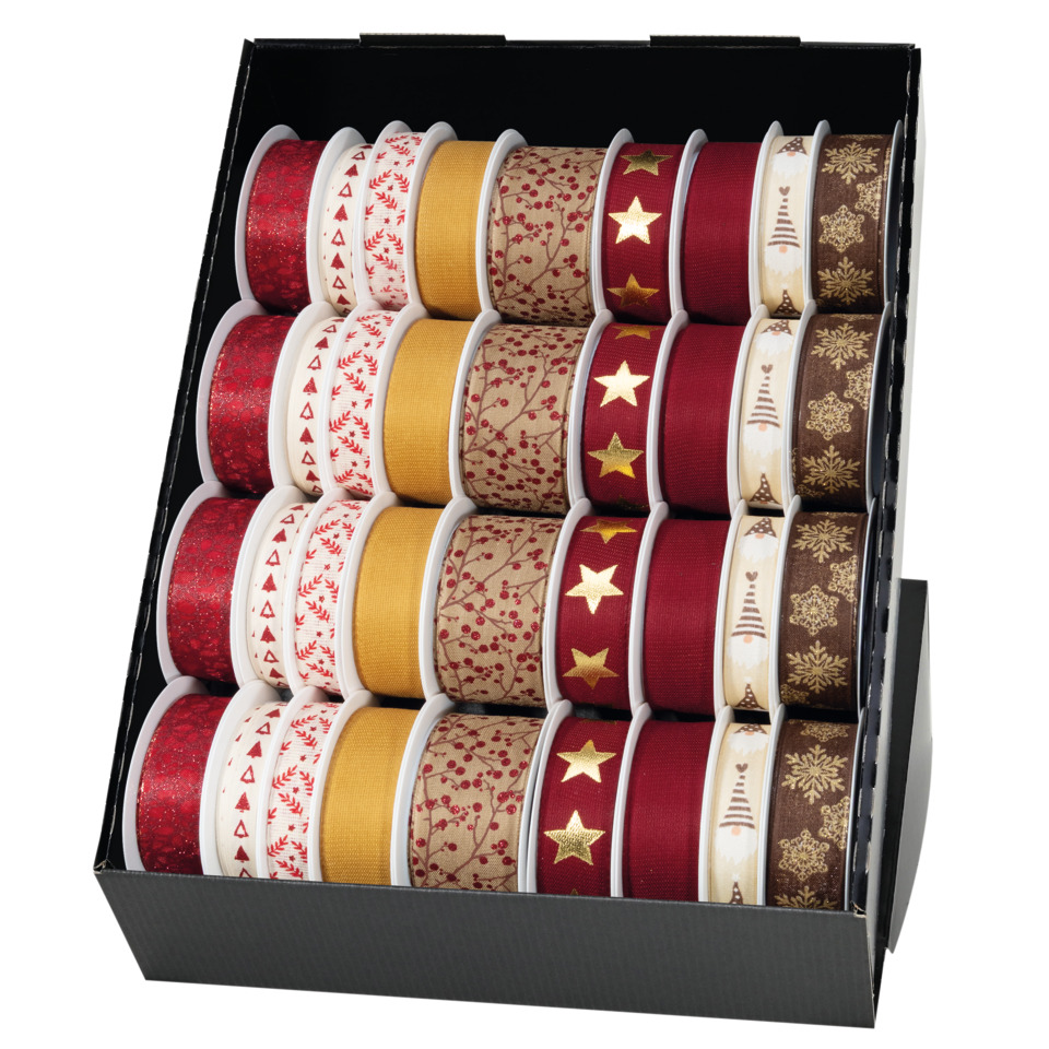 Ribbon spool, Washi tape, Decorative ribbon, Christmas ribbons, Gold star pattern
