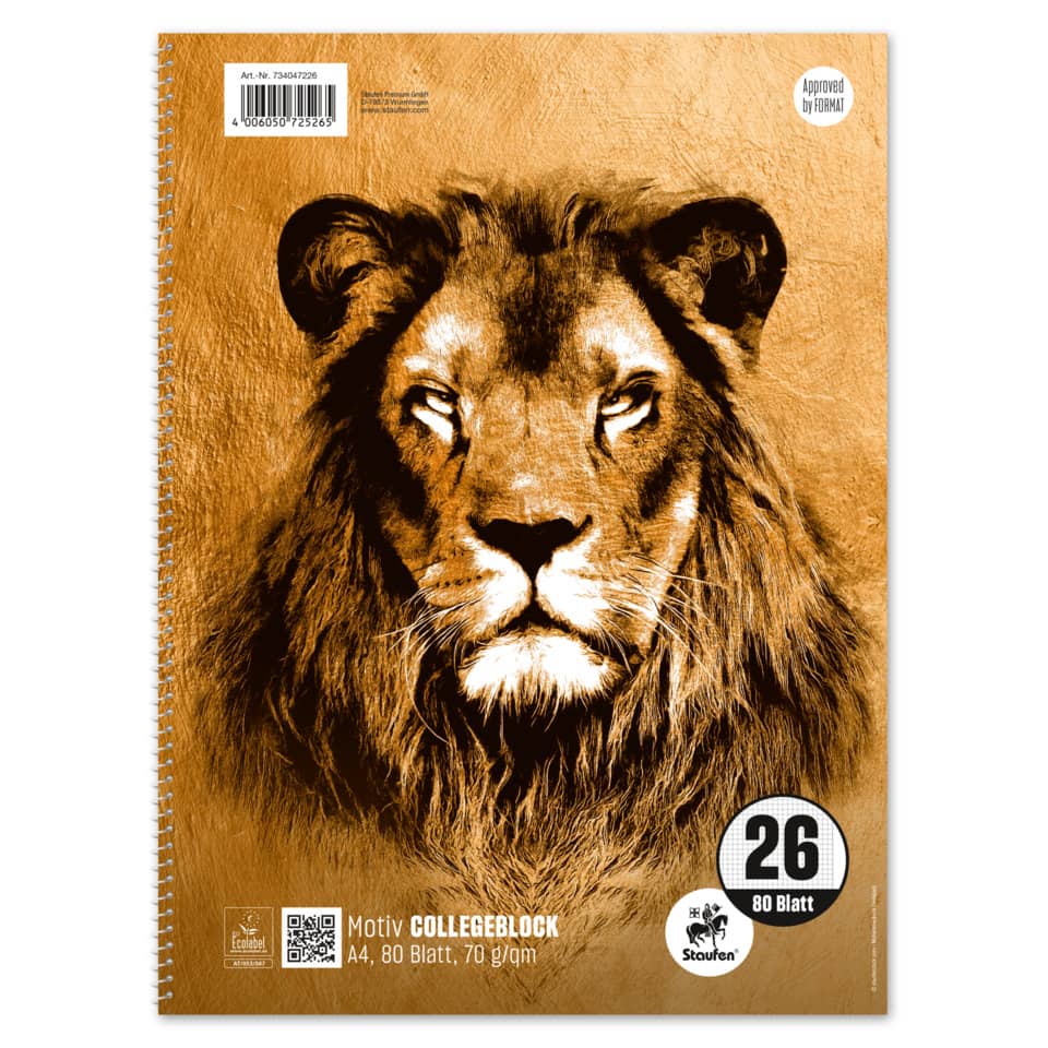 Löwe, Notizbuch, Gold, Einband, A4