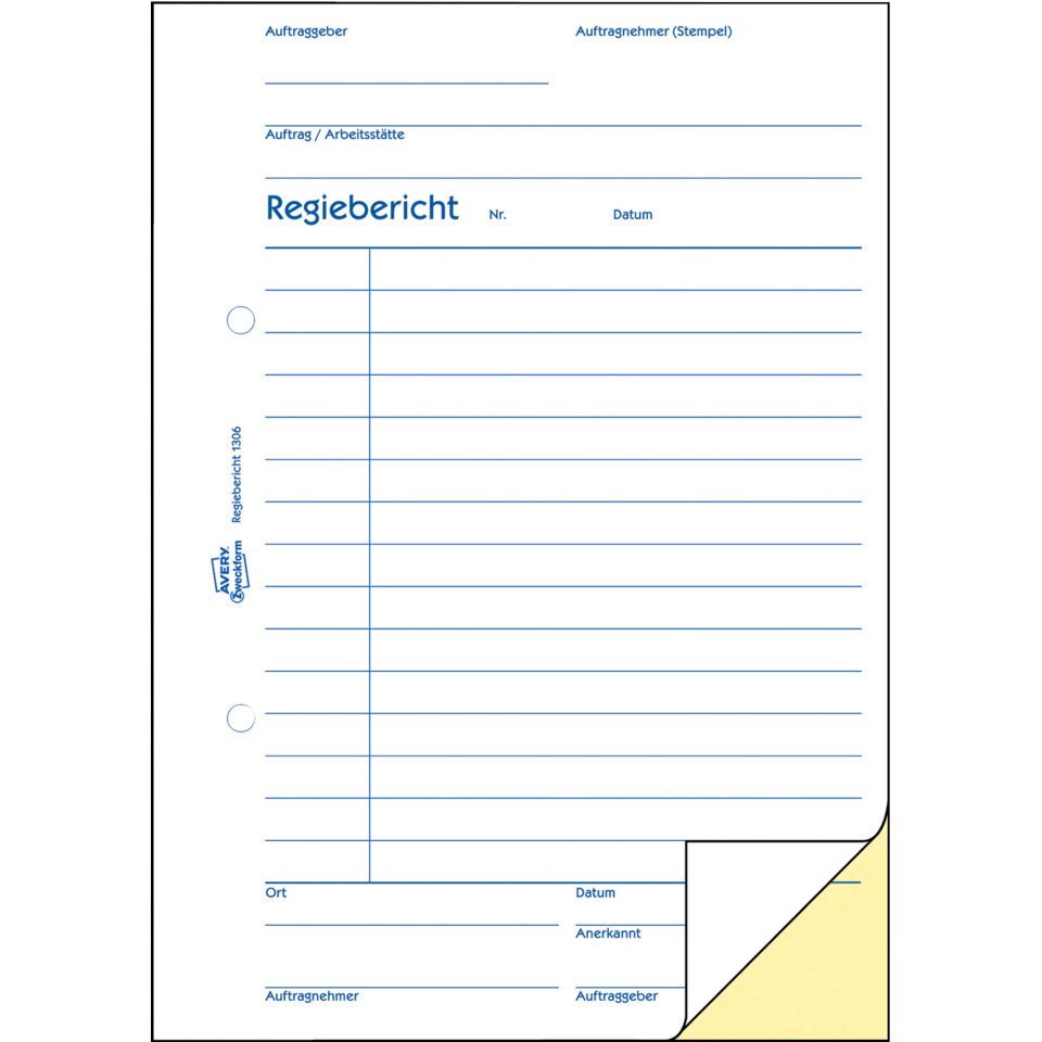 Regiebericht, Formular, Blau Linien, Stempelbereich, Unterschriftenbereich