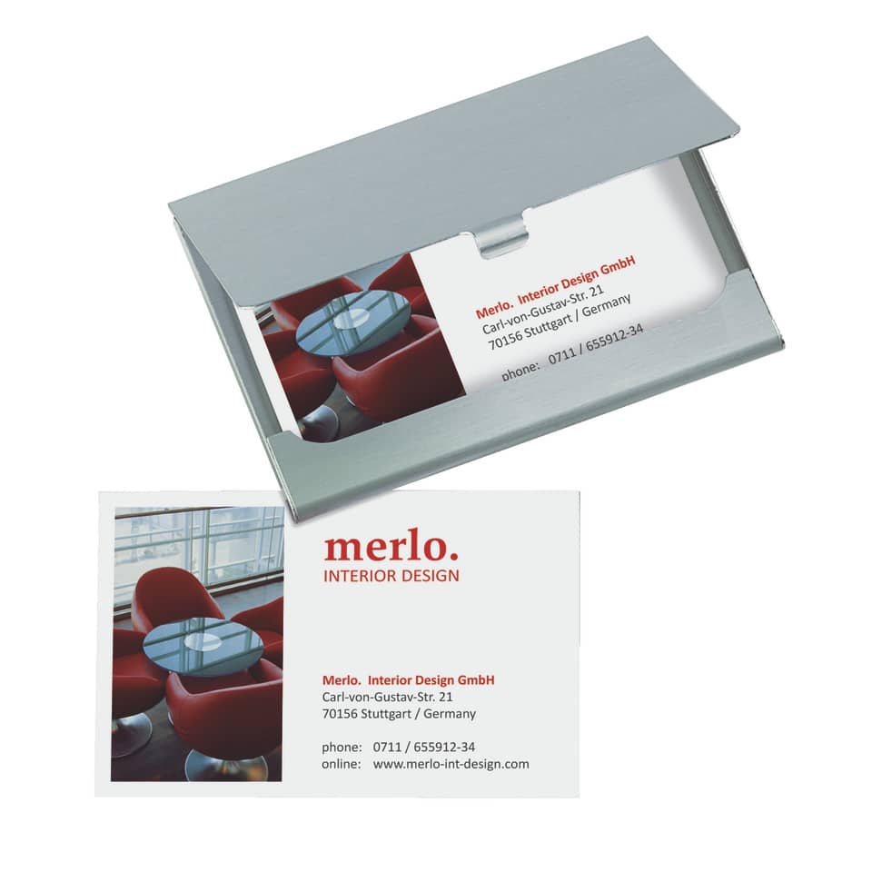 Visitenkarte, Visitenkartenhalter, Branded design, Firmenkarte, Merlo Interior Design