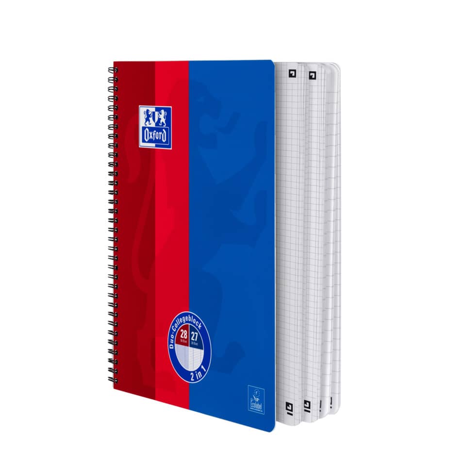 Notizbuch, Spiralbindung, Roter/blauer Einband, Oxford-Notizbuch, Gitterpapier