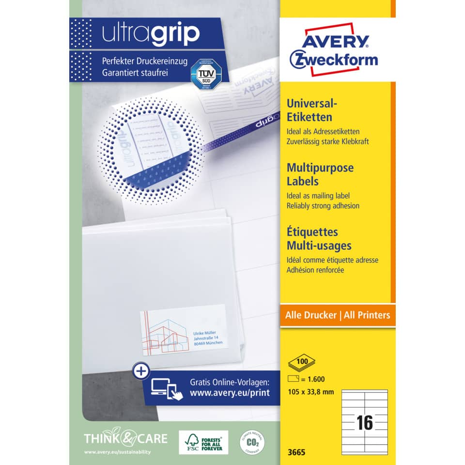 Labelprinter, Mehrzwecketiketten, Drucker, Avery, Etikettenblatt