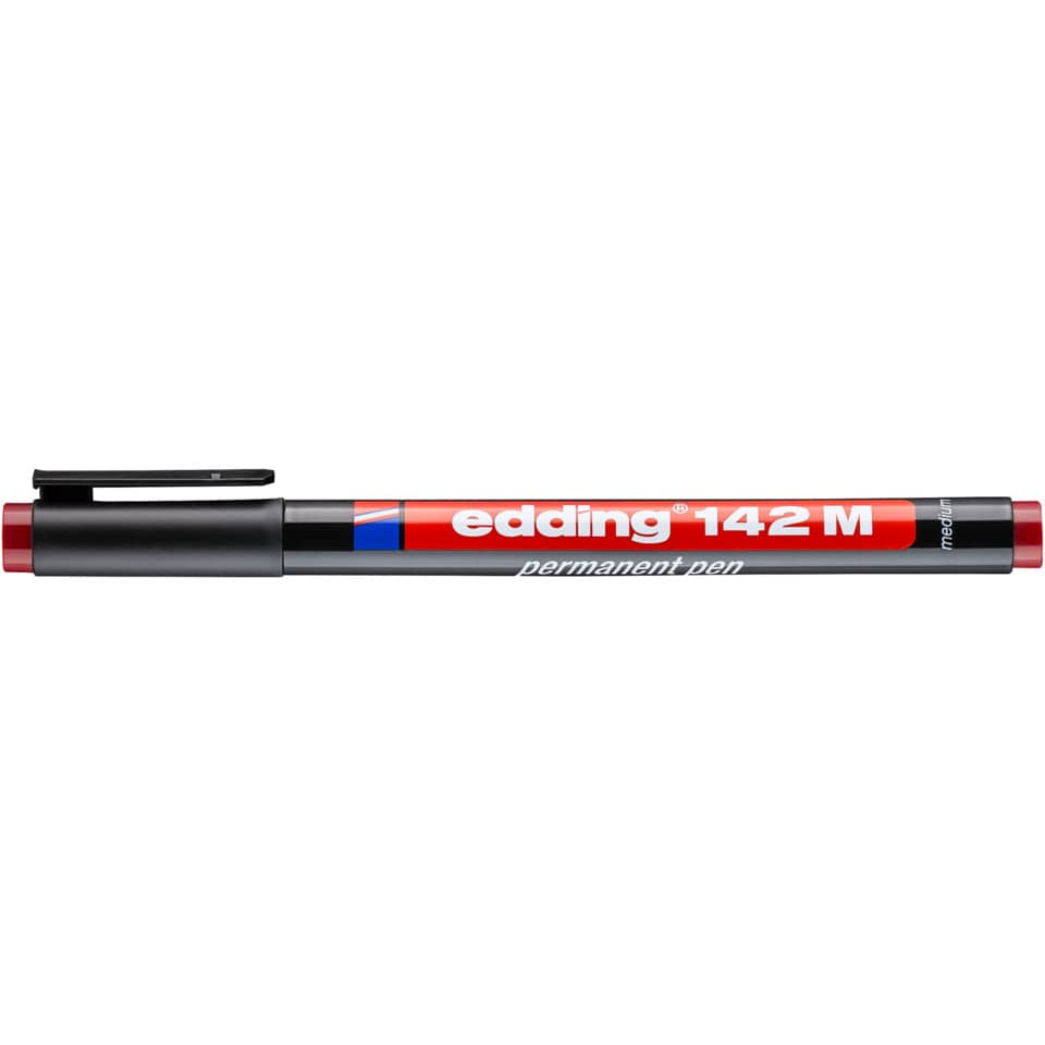 Permanentmarker, Markerstift, Edding 142M, Grau body, Roter Deckel