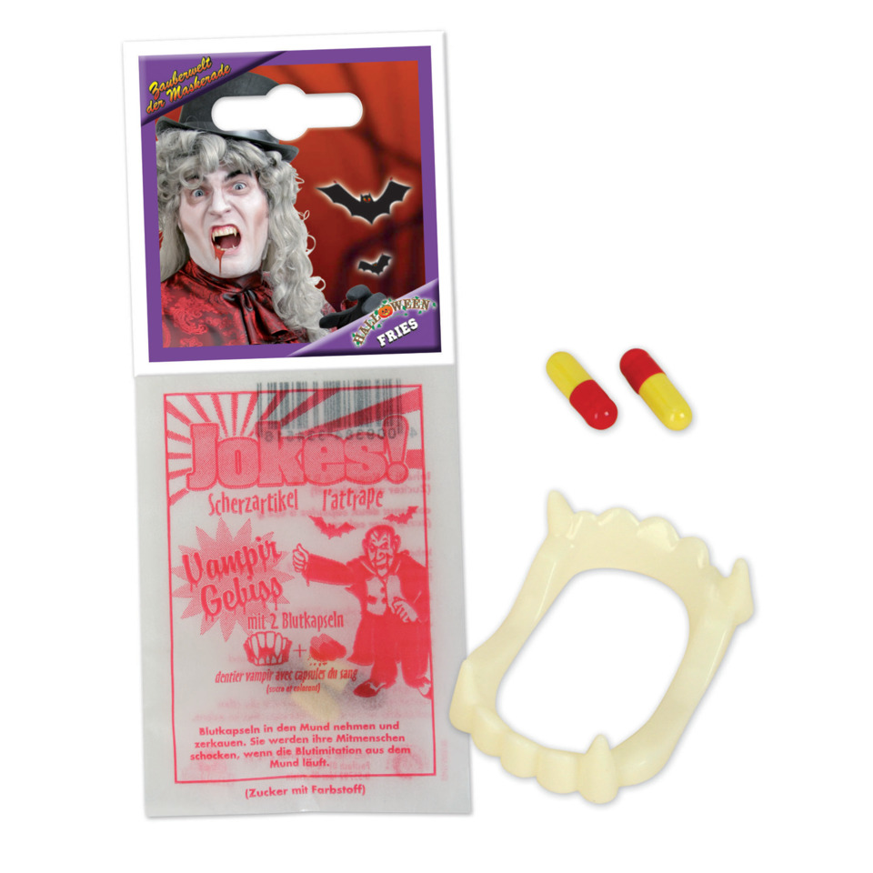 Halloween, Vampir, Fangzähne, Kapsel, Maskenzubehör