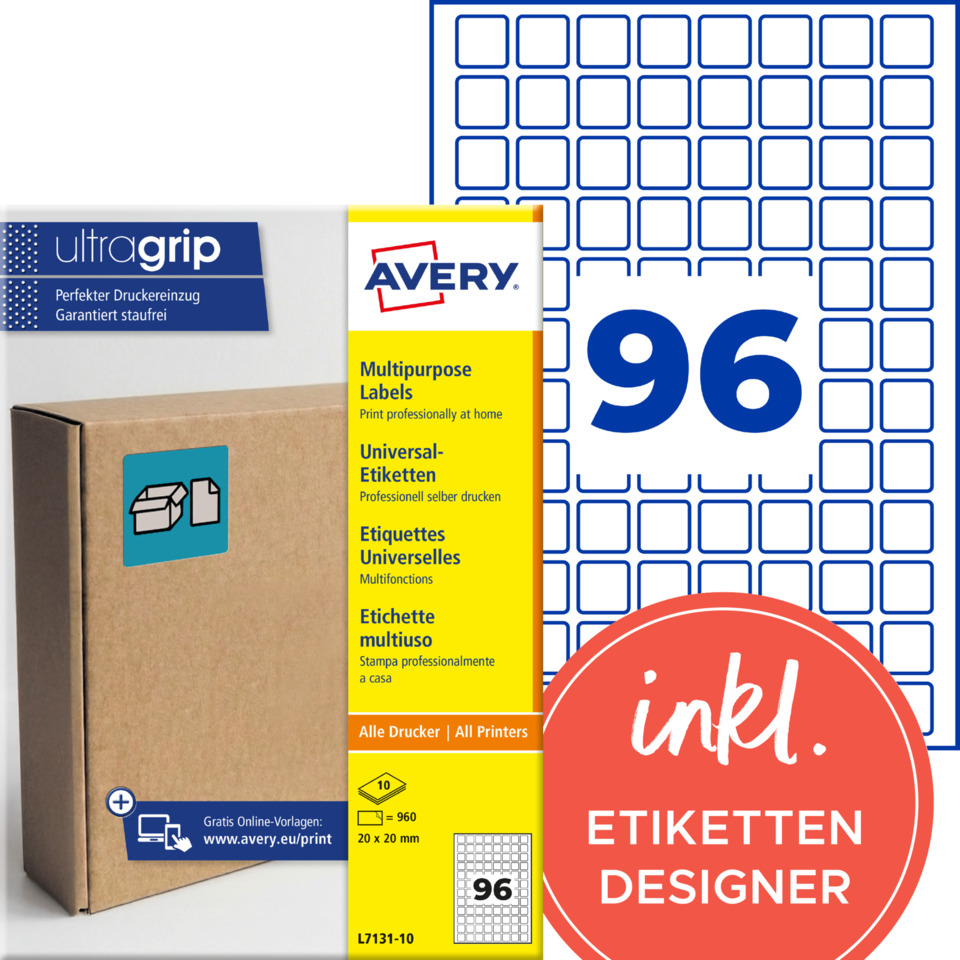 Etiketten, Druckeretiketten, Universale Etiketten, Avery, Mehrzweck