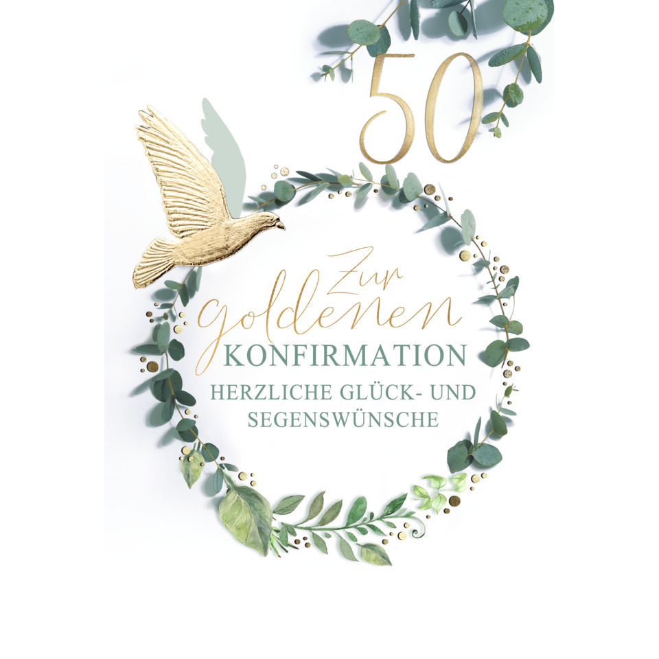 50, gold, konfirmation, karte, feiertag