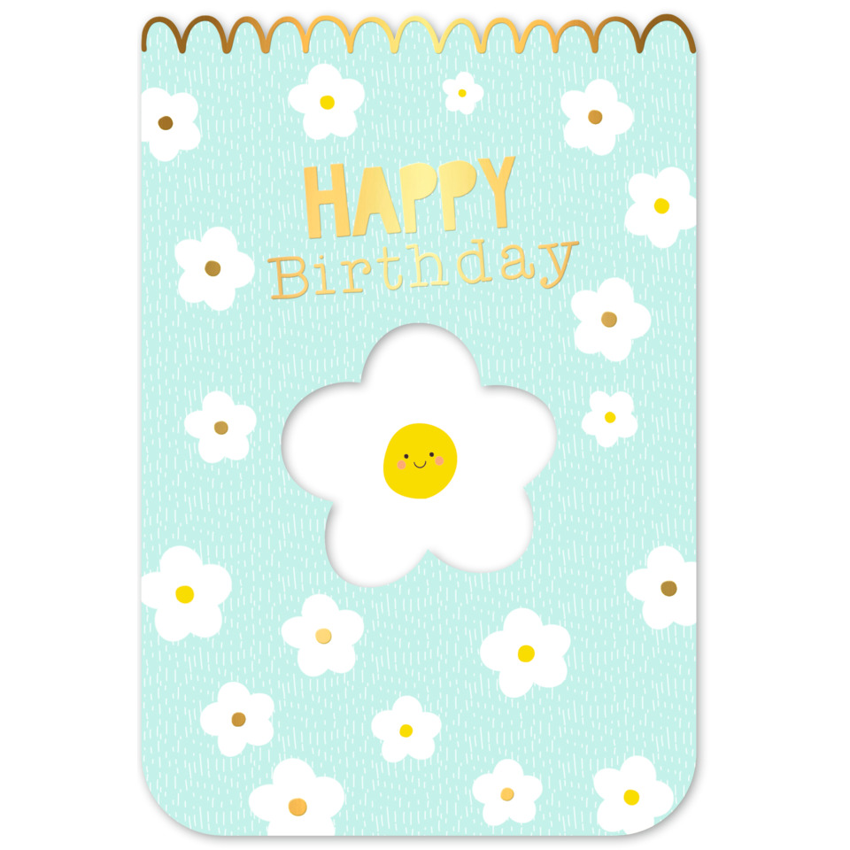 Geburtstagskarte, Blumenmuster, lächelnde Sonne, niedliche Karte, Blumenloch