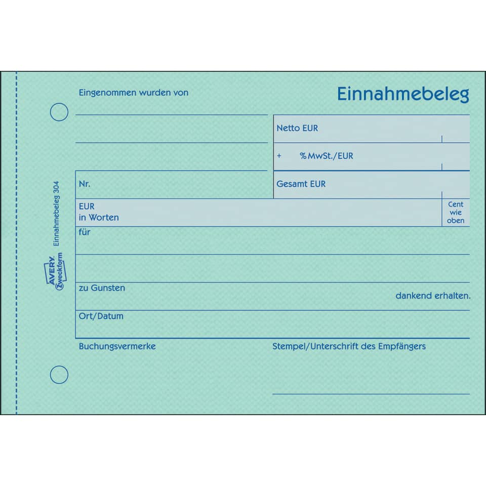 Einnahmebeleg, Beleg, Netto EUR, EURO-Betrag, Formular