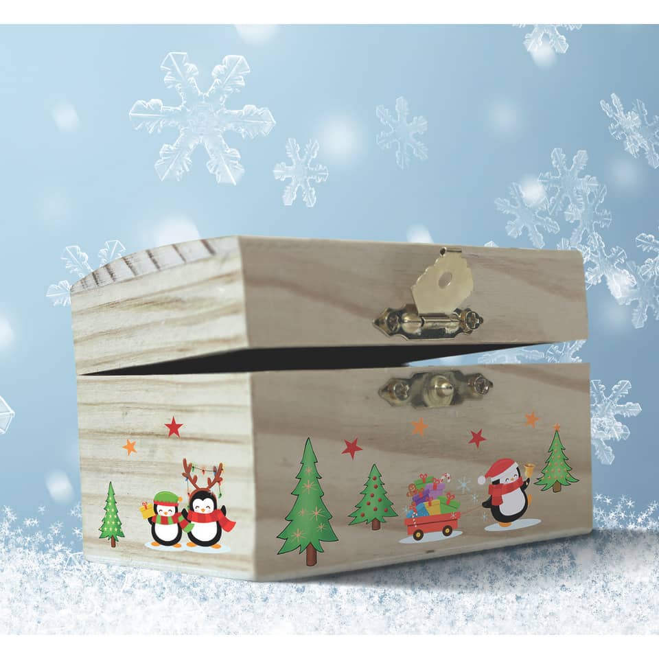 Holzbox, Weihnachten, Holz, Pinguine, Dekoration