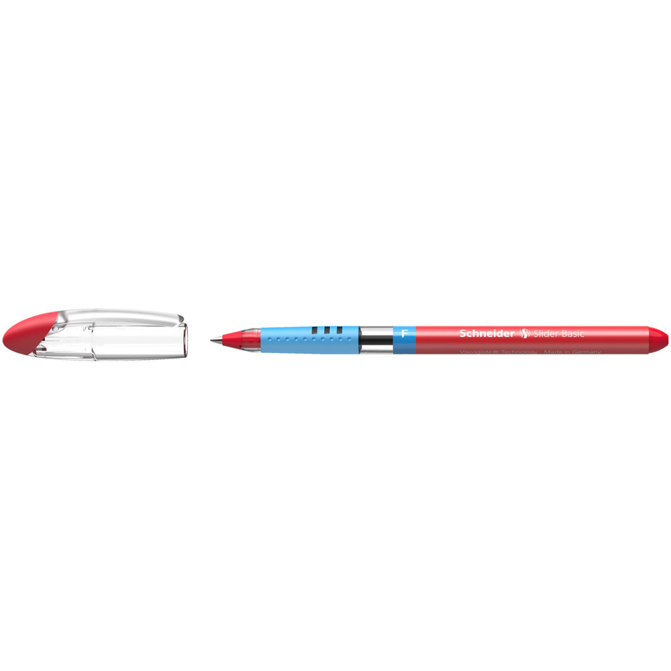 Kugelschreiber, Schreibgerät, Gehäuse transparent, Blaues Griffstück, Rote Spitze