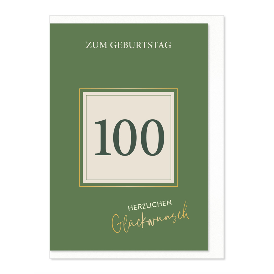 karte, geburtstag, 100, grün, herzlichen gruß