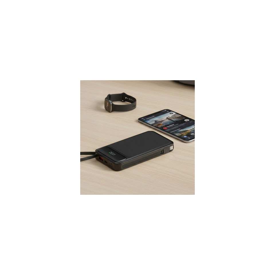 Powerbank, USB-C, Wireless charger, Smartphone, Uhr