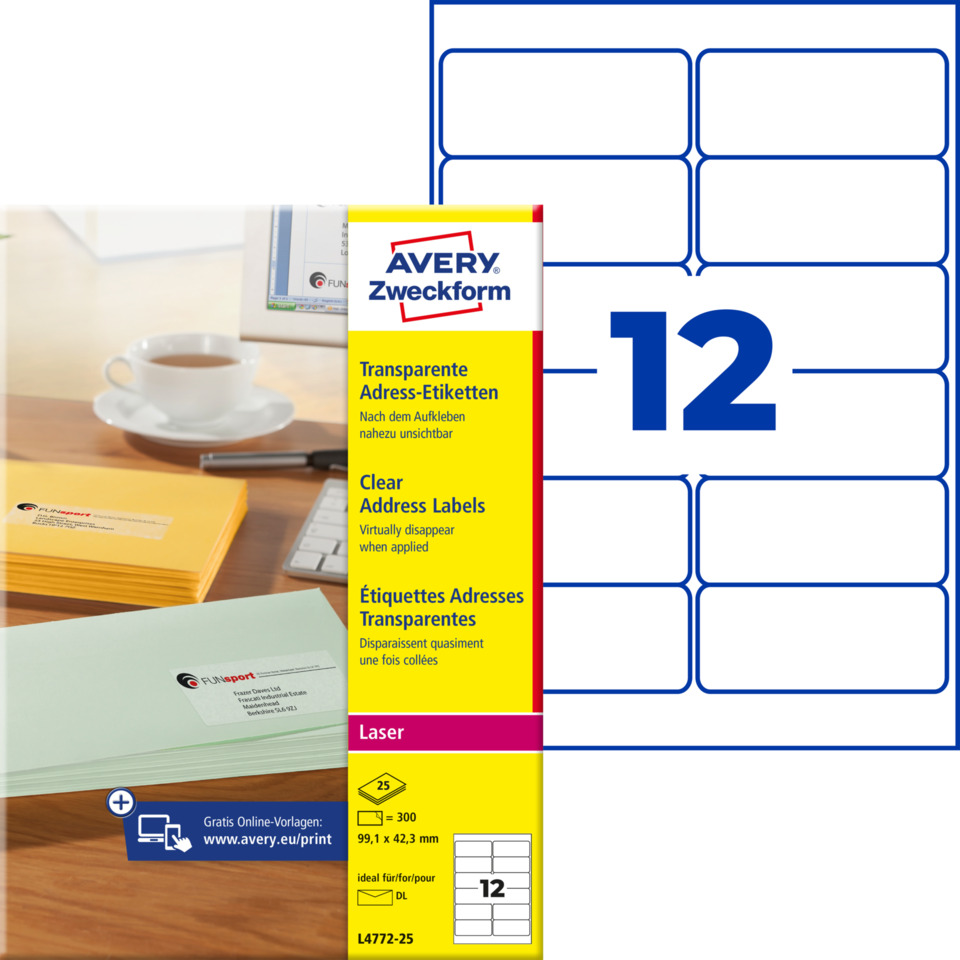 Adresseetiketten, Klebeband, Laser, Etikettenpapier, 12er Pack