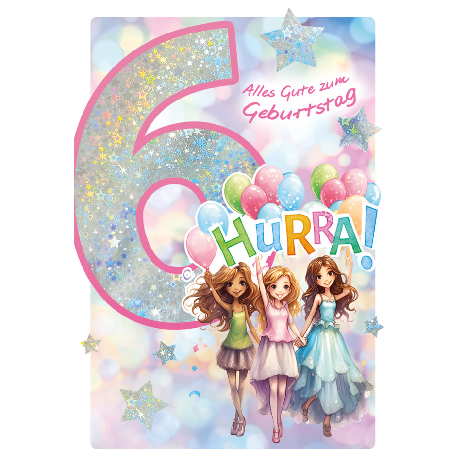 geburtstag, karte, feier, 6 jahre, mädchen