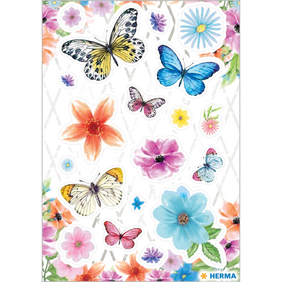 Schmetterlinge, Blumen, Stickerbogen, Deko, Floral