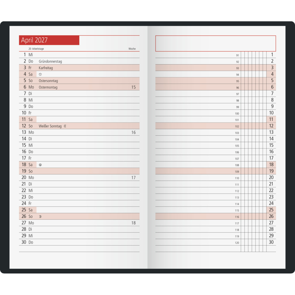 Kalender, Monatskalender, April 2027, Woche, Tage