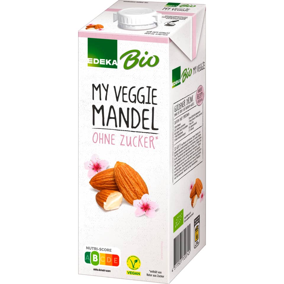 Mandeln, Mandelmilch, ohne Zucker, vegan, bio