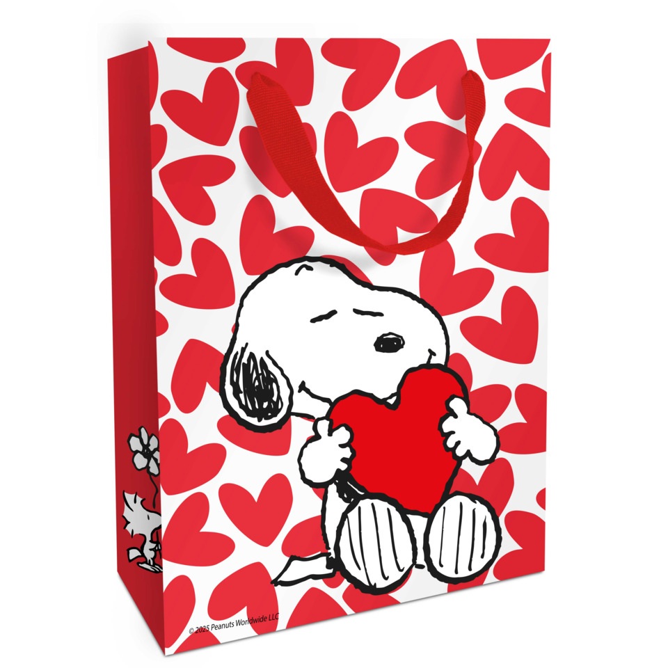 Valentine bag, Snoopy, Herz Muster, Geschenkstasche, Rote Henkel