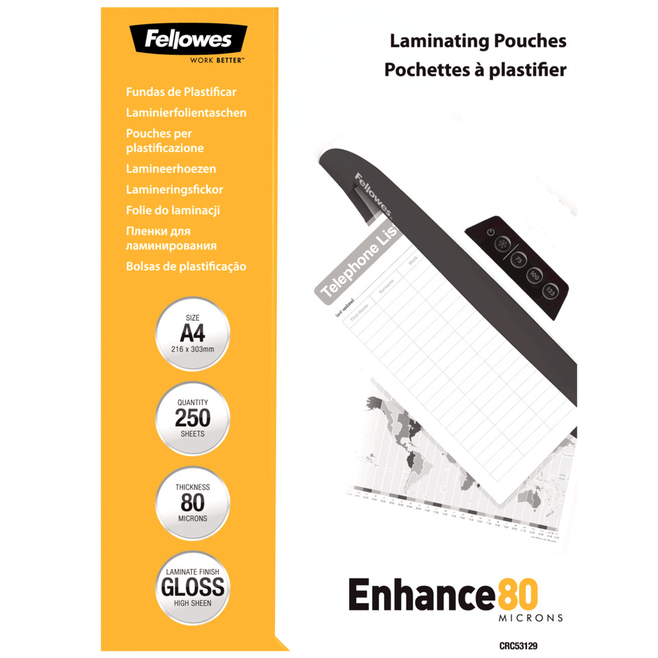 Laminating Pouches, Pouches, A4, 250 sheets, Gloss finish