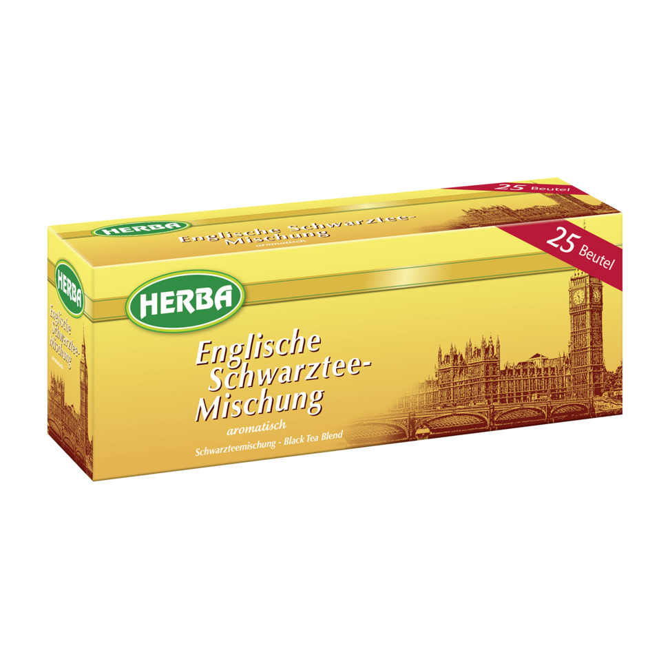 Englische Schwarztee-Mischung, Tee-Mischung, Herba, Verpackungskarton, 25 Beutel