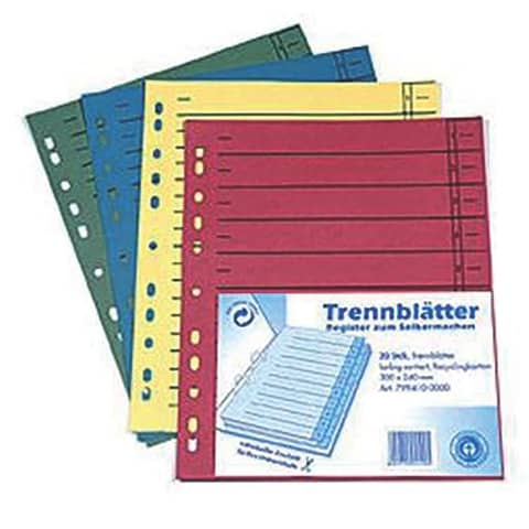 Trennblatt, A4, 20 Stück, ungeöst sortiert WEKRE 951009920