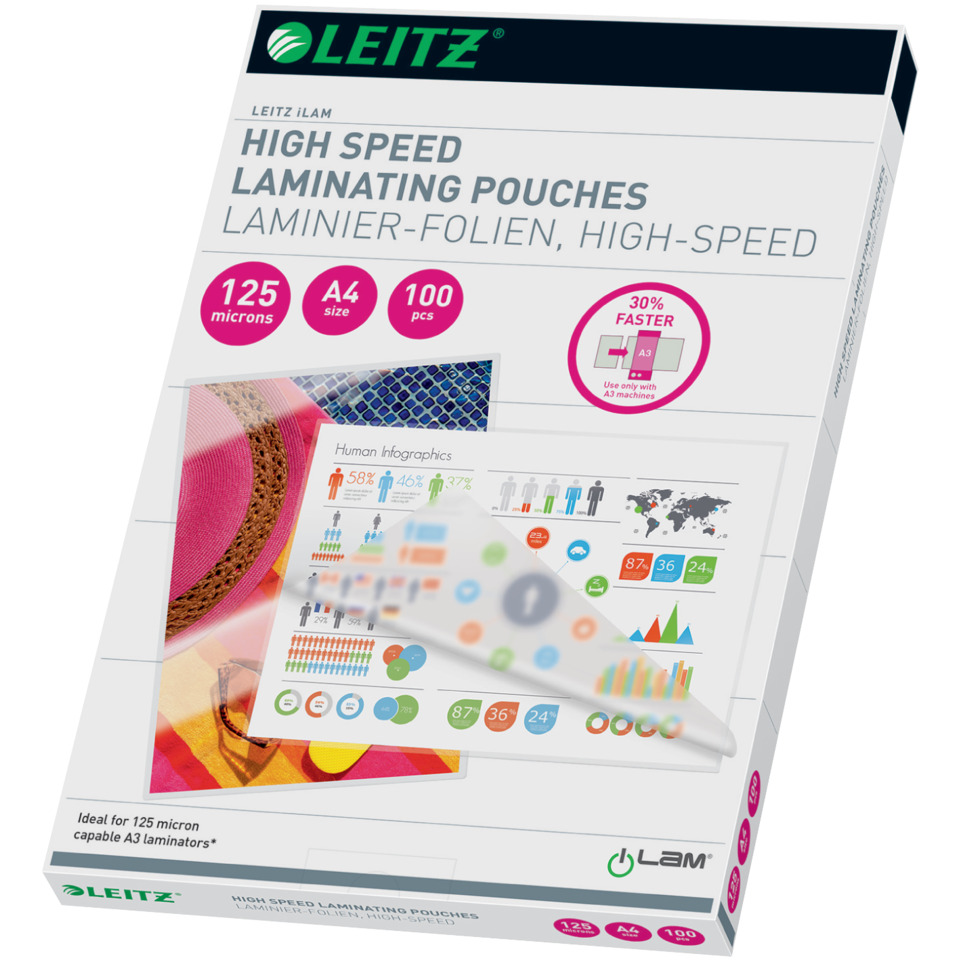 Laminierte Pouches, High Speed, A4 Größe, 125 Mikron, 100 Stück