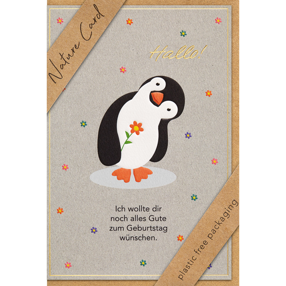 Pinguin, Grußkarte, Geburtstag, Naturkarton, Kartenmotiv