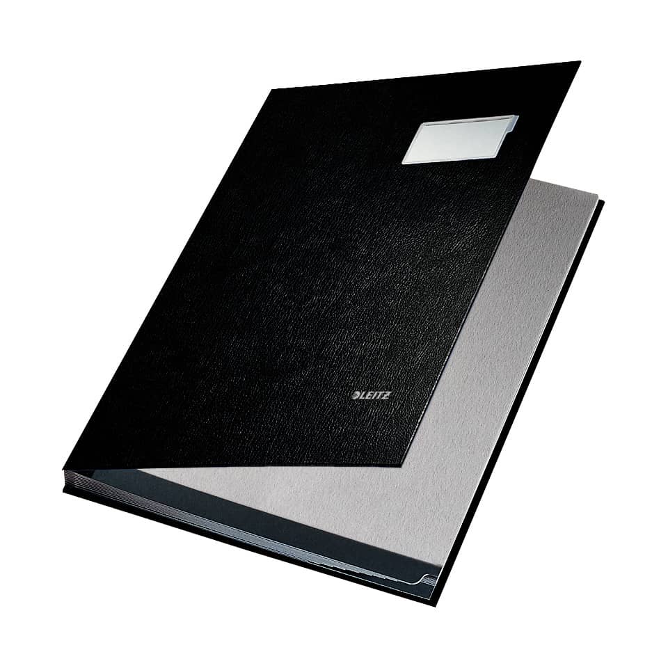 Notizbuch, A4, Schwarz, Prägeleder, Klebezettel