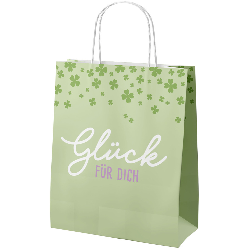 Geschenktüte, Papierbeutel, Grün, Klee Muster, Glück Für Dich