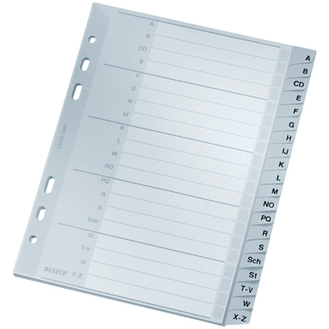 Plastikregister A-Z, A5, PP, 20 Blatt, grau LEITZ 1265-00-00