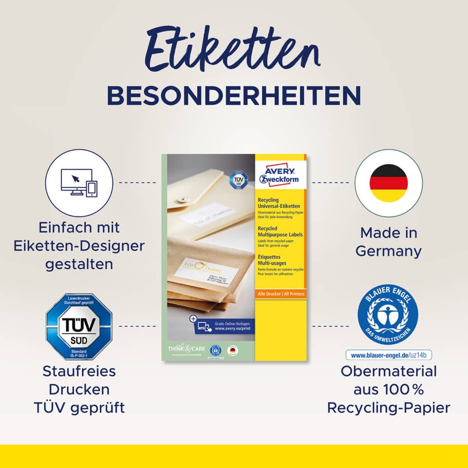Made in Germany, recycling paper, etiketten, etikettenpapier, Druckprüfung