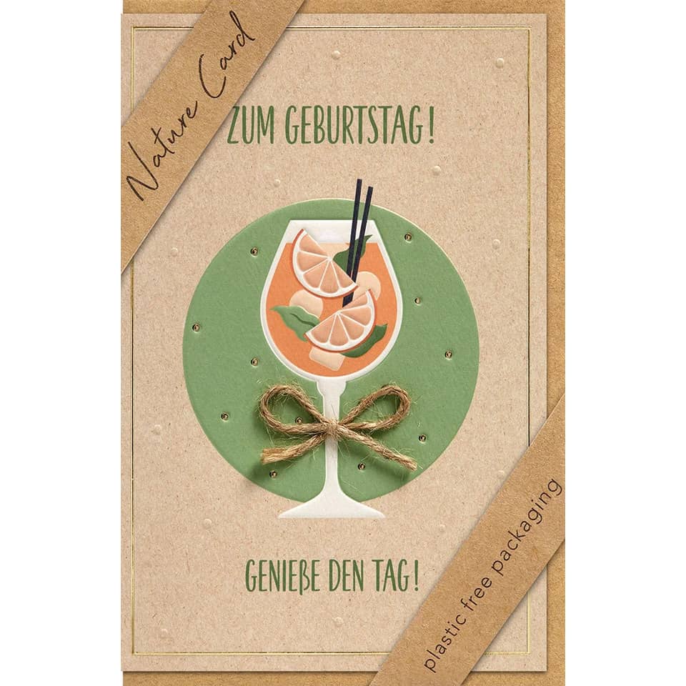 Grußkarte, Karte, Geburtstag, Glasweinglas, Juteband