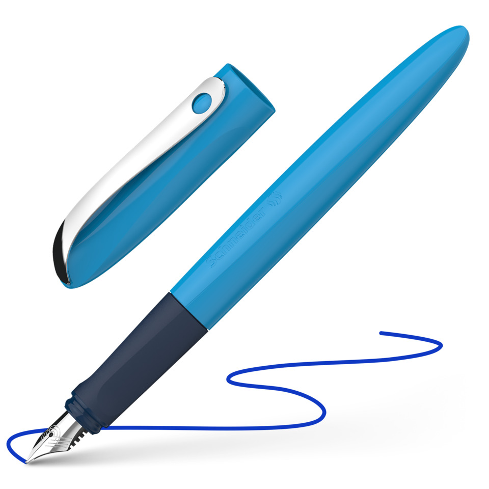 Fountain pen, Blauer Stift, Fountain-Nib, Metallclip, Blaue Tintenlinie