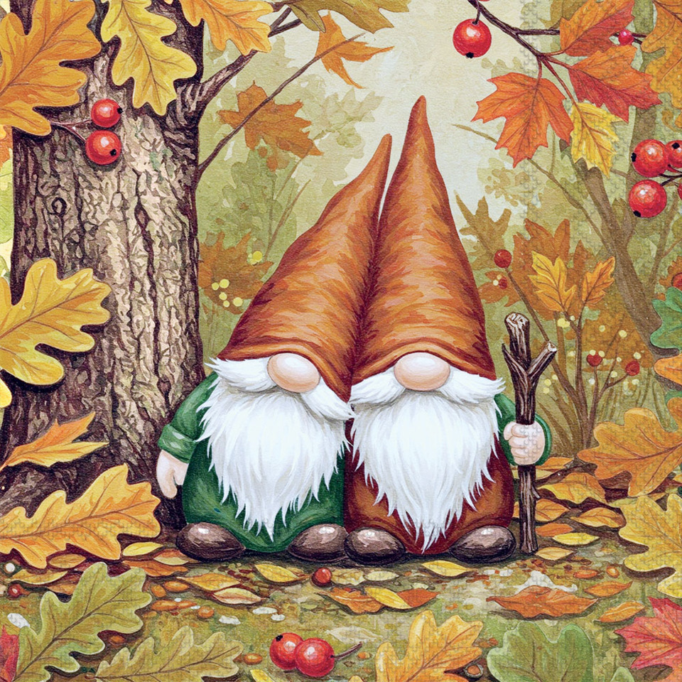 gnomes, Gartenzwerge, Herbst, Herbstlaub, Wald