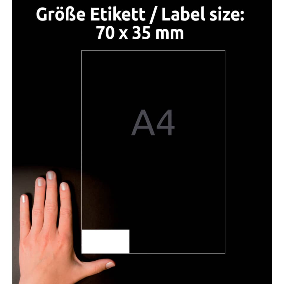 A4, Etikett, Aufkleber, Poster, Größe 70x35 mm