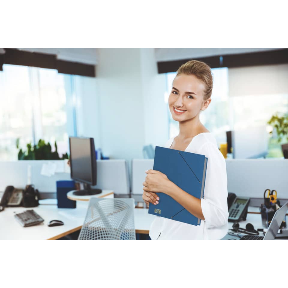 office, mitarbeiter, blaues notizbuch, ordner, weiße bluse