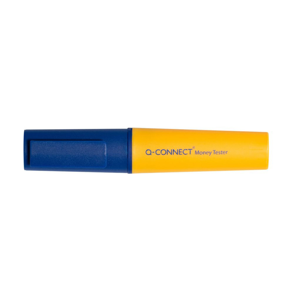 Marker, Geldprüfer, Q-Connect, Gelbe Kappe, Blauer Körper