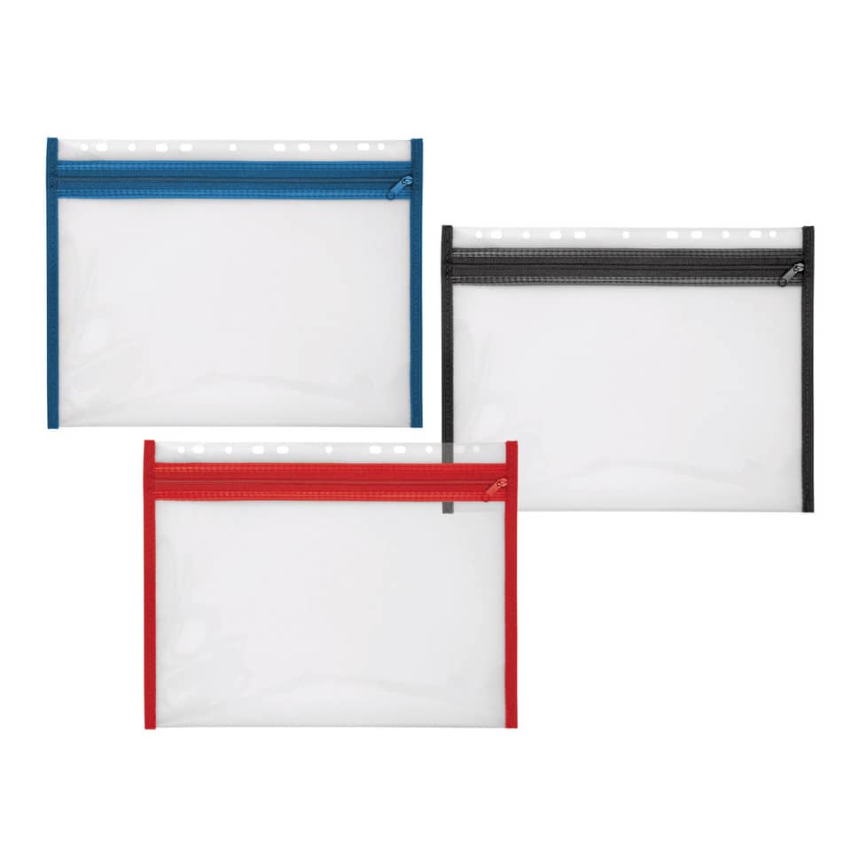 Beuteltasche, Kartenhülle, Reißverschlussfach, Transparente Tasche, Farbiges Randband