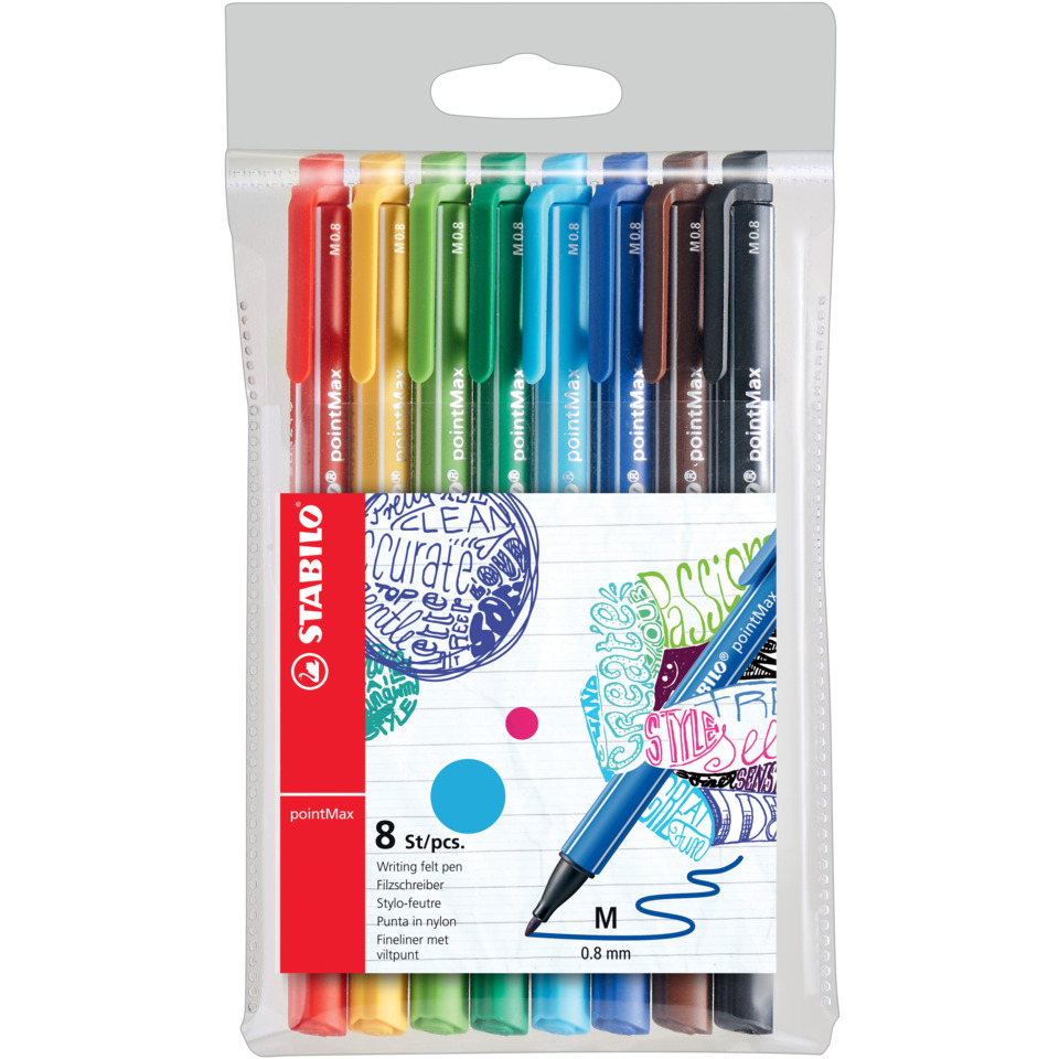 Filzstifte, Mehrfarbiges Set, 8 Stifte, Nylonspitze, pointMax