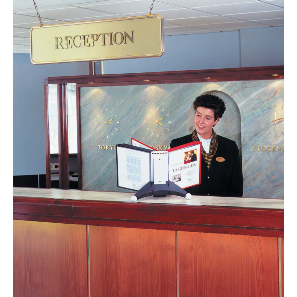 empfangsschalter, rezeption, hotellobby, visitenkarte, aktenmappe