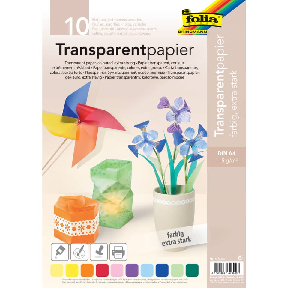 Transparentpapier, DIN A4, extra stark, farbig, Papier