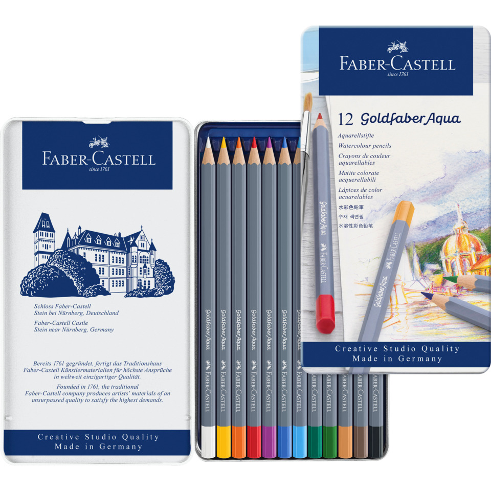 Bleistifte, Farbstifte, Aquarellstifte, Metalldose, 12er Pack