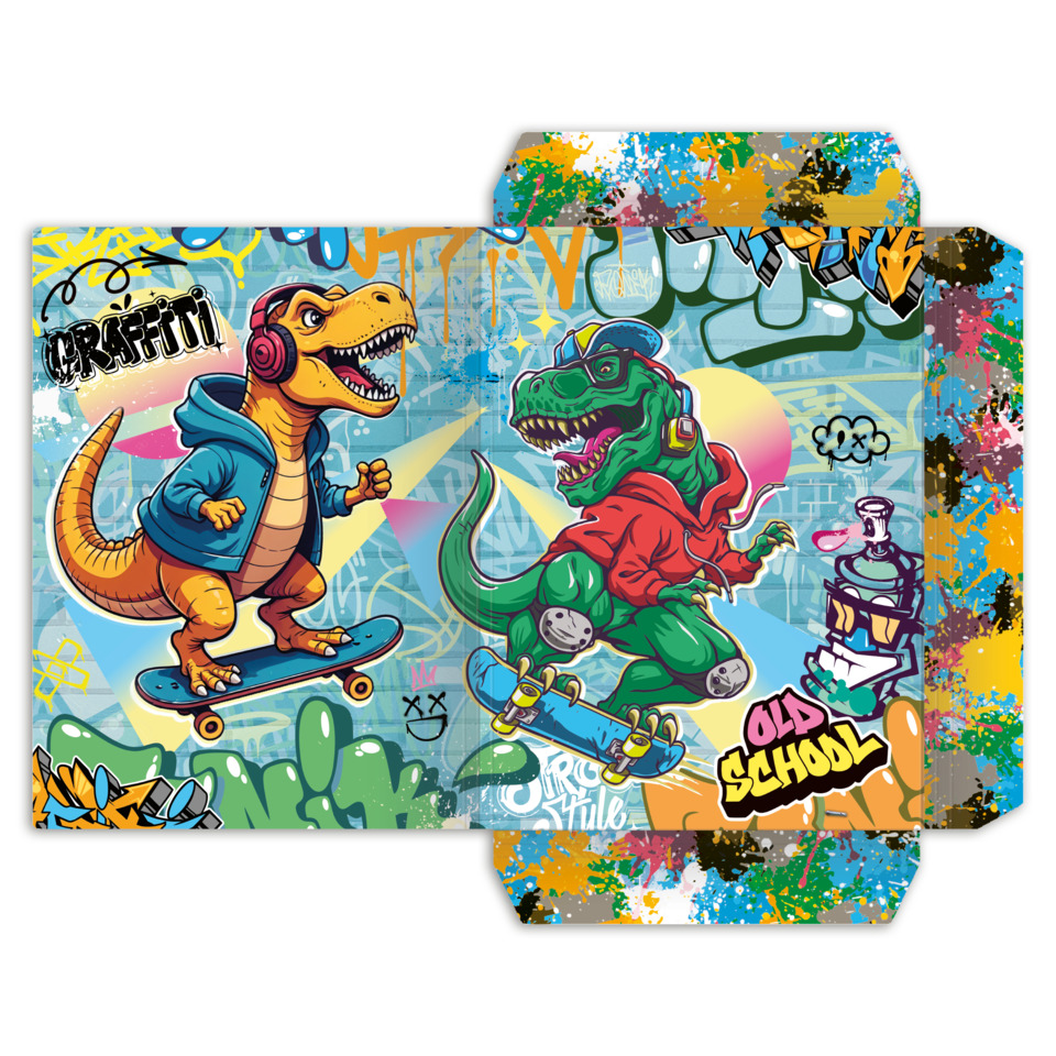 Dinosaurier, Rucksack, Graffiti, Skateboard, Comic-Teile